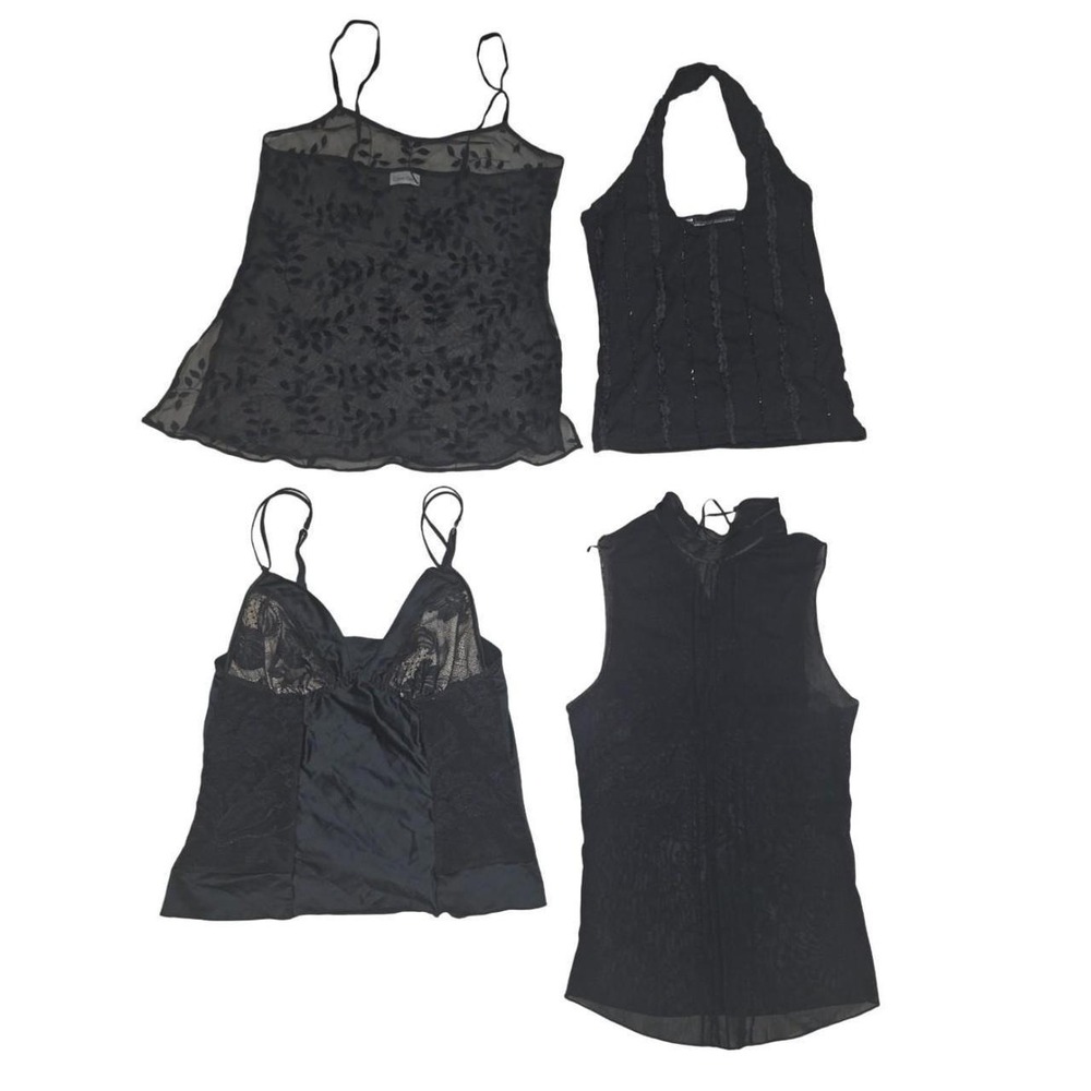 Vintage Lot Black lace cami 4 tops bundle Y2K 90s sleeveless Size Small